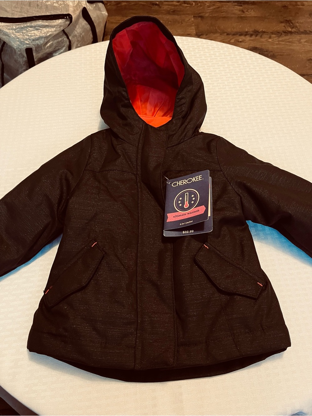 NWT Cherokee Toddler Girls 2T 4-in-1 Systems Winter Jacket Ebony Lurex Black